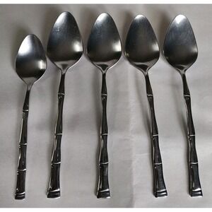 Bamboo Stainless Steel Tablespoons Spoons & Teaspoon Made In Korea Lot Of 5